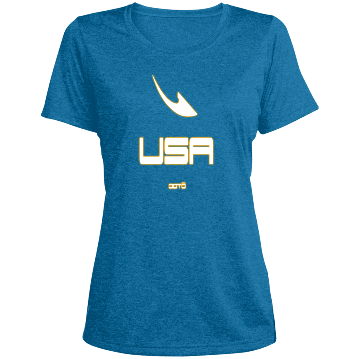 USA OOTO DASH EN WHITE STRETCH - MZ OG - LST360 Ladies' Heather Scoop Neck Performance Tee - 6 COLORS -