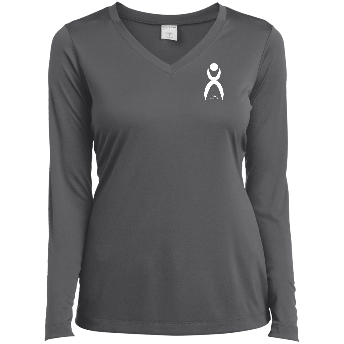 GLYPHIC EN WHITE -  LST353LS Ladies’ Long Sleeve Performance V-Neck Tee - 7 COLORS -