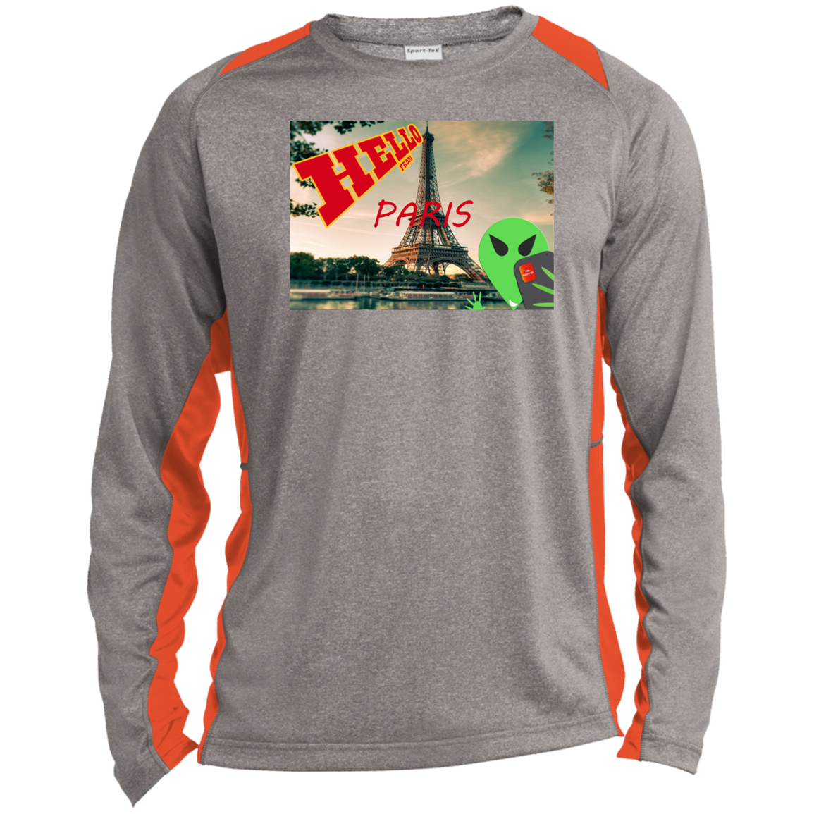 AL - Hello from PARIS - selfie - postcard - ST361LS Long Sleeve Heather Colorblock Performance Tee - 3 COLORS -