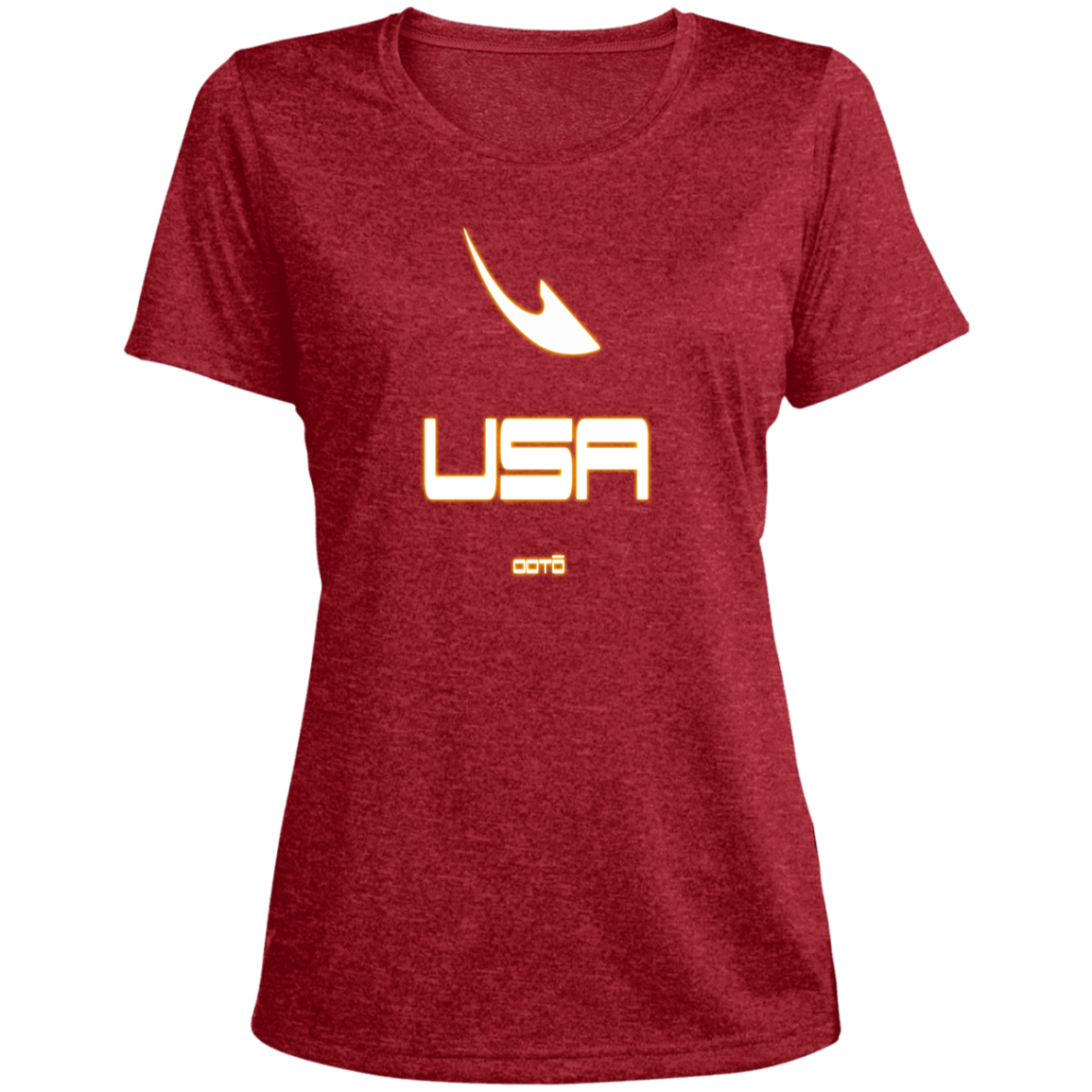 USA OOTO DASH EN WHITE STRETCH - MZ OG - LST360 Ladies' Heather Scoop Neck Performance Tee - 6 COLORS -