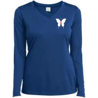 Thumbnail for BUTTERFLY EN WHITE -  RED GLYPHIC - LST353LS Ladies’ Long Sleeve Performance V-Neck Tee - 3 COLORS -