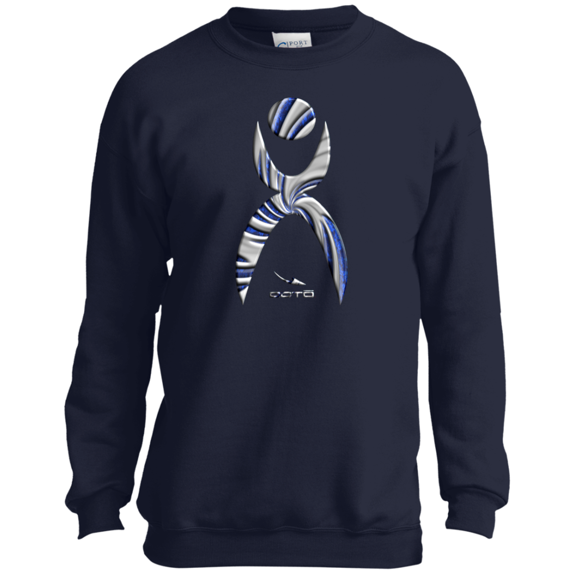 OOTO - GLYPHIC EN DEEP BLUE WITH NEW GALLACTIC FENCE - PC90Y Youth Crewneck Sweatshirt - 3 COLORS -