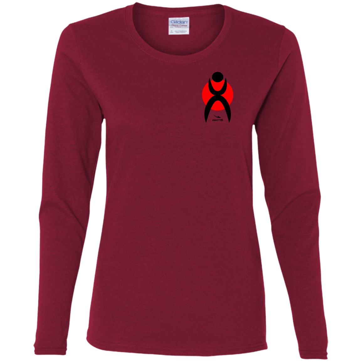 GLYPHIC EN BLACK OVER RED - G540L Ladies' Cotton LS T-Shirt - 5 COLORS -