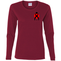 Thumbnail for GLYPHIC EN BLACK OVER RED - G540L Ladies' Cotton LS T-Shirt - 5 COLORS -