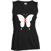 Thumbnail for BUTTERFLY EN WHITE -  RED GLYPHIC - LST352 Ladies' Sleeveless V-Neck Performance Tee - 1 COLOR -