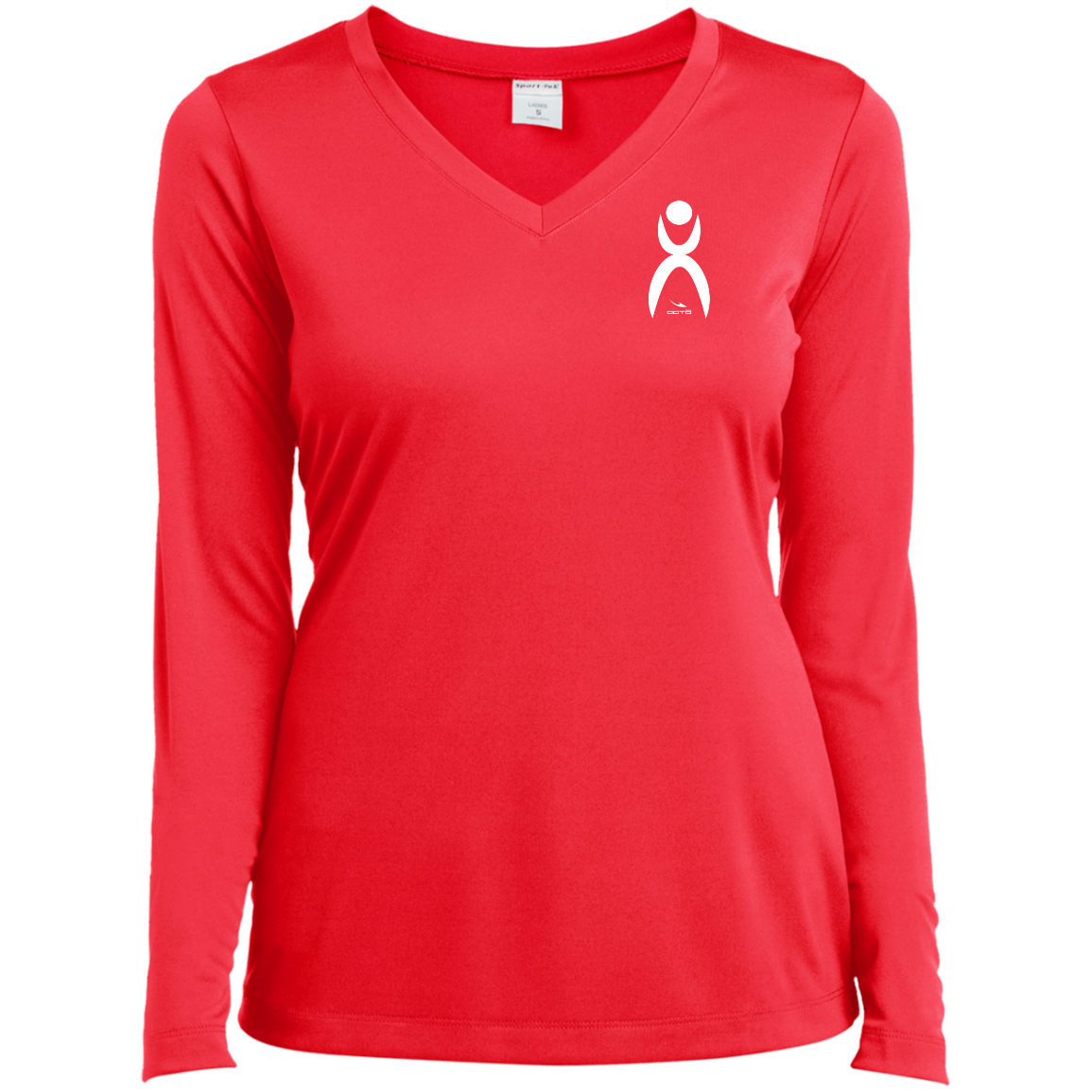 GLYPHIC EN WHITE -  LST353LS Ladies’ Long Sleeve Performance V-Neck Tee - 7 COLORS -