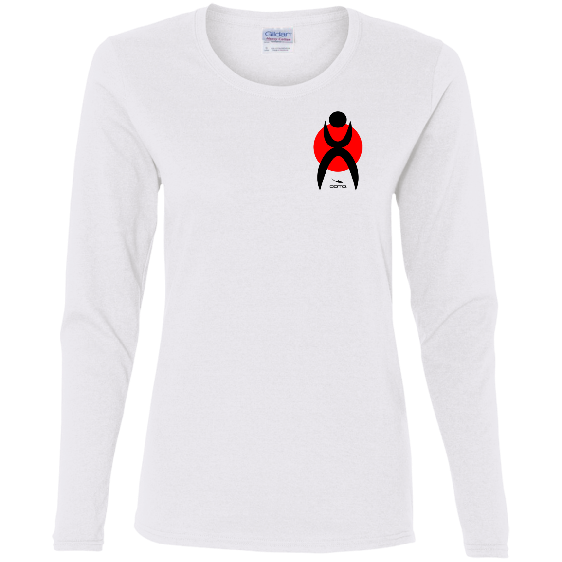 GLYPHIC EN BLACK OVER RED - G540L Ladies' Cotton LS T-Shirt - 5 COLORS -