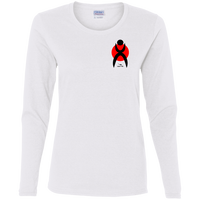 Thumbnail for GLYPHIC EN BLACK OVER RED - G540L Ladies' Cotton LS T-Shirt - 5 COLORS -