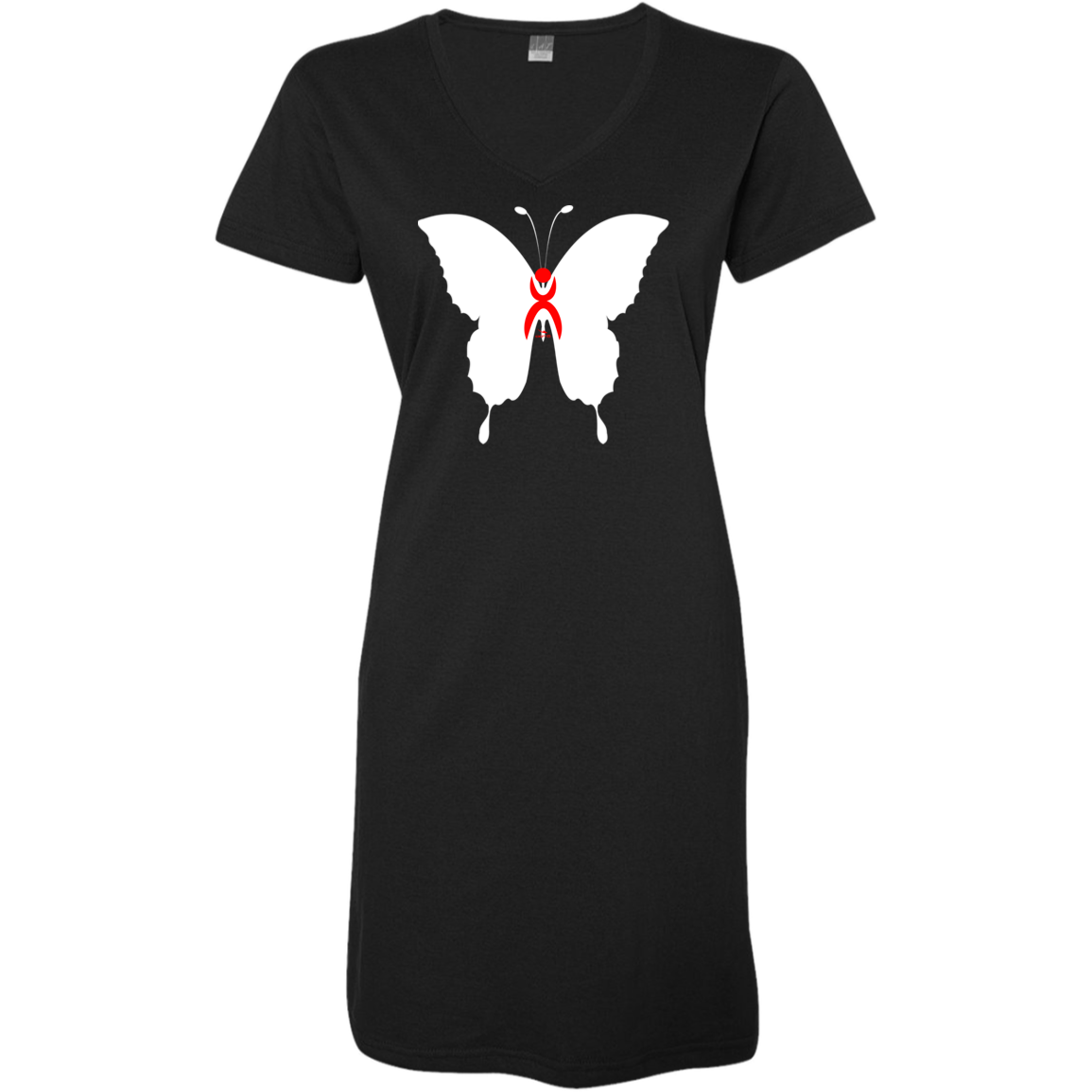 BUTTERFLY EN WHITE -  RED GLYPHIC - 3522 Ladies' V-Neck Fine Jersey Cover-Up - 1 COLOR -