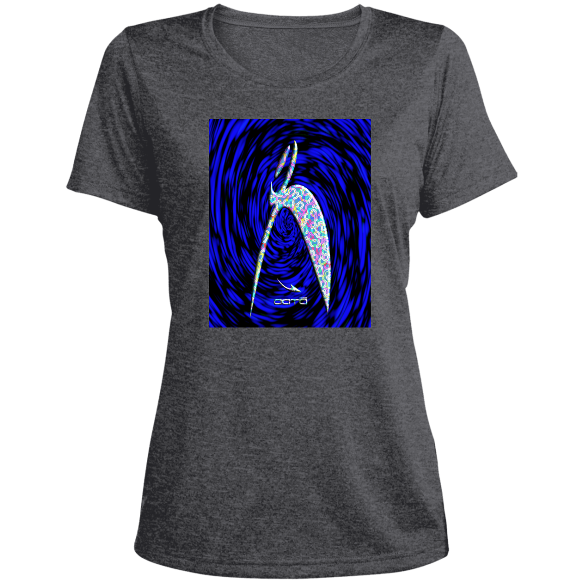 GLYPHIC BIG STEPPIN HAPPILY EN DARK TUNNEL - LST360 Ladies' Heather Scoop Neck Performance Tee - 2 COLORS -