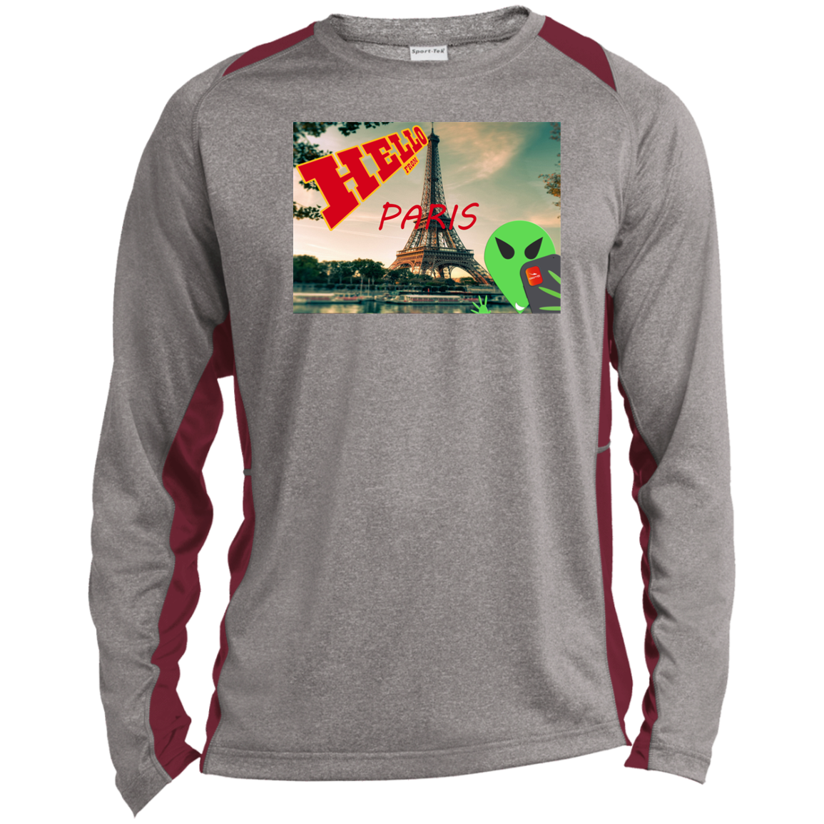 AL - Hello from PARIS - selfie - postcard - ST361LS Long Sleeve Heather Colorblock Performance Tee - 3 COLORS -