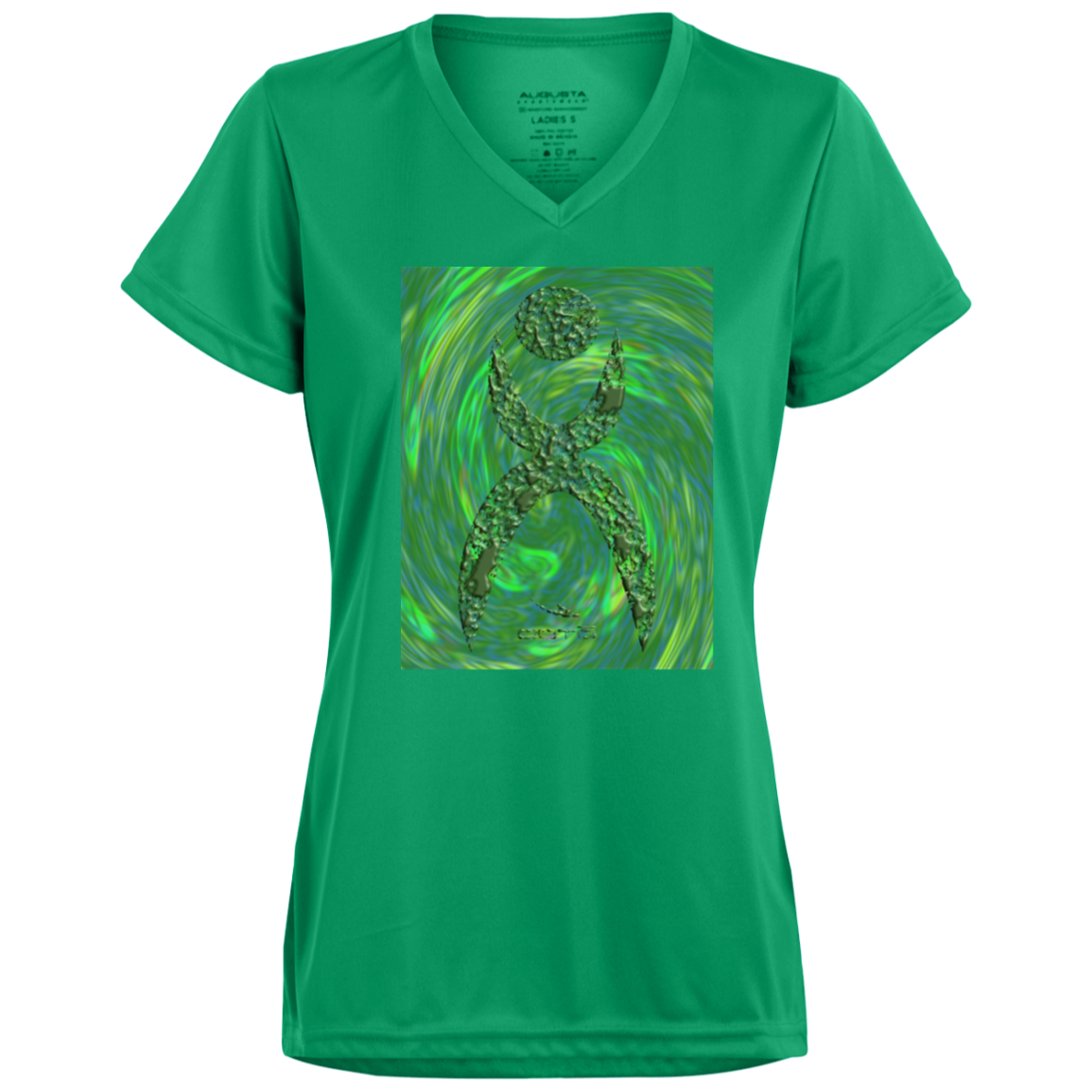 GLYPHIC EN HALTED PHASE OVER GREEN STORM - 1790 Ladies’ Moisture-Wicking V-Neck Tee