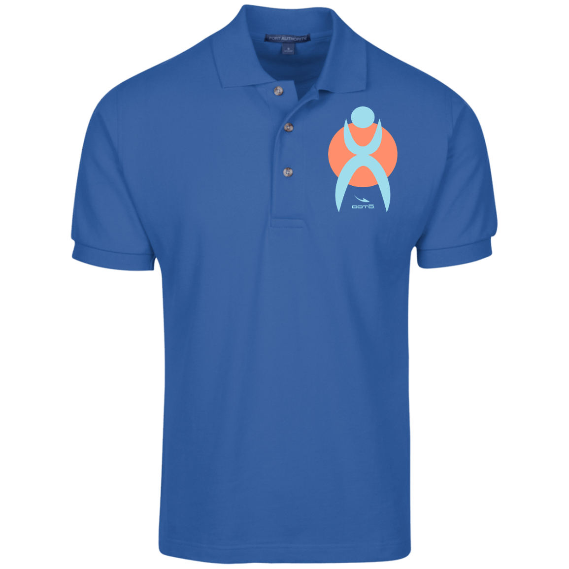 OOTO - GLYPHIC EN PALE BLUE OVER PDR LT ORANGE CIRCLE - K420 Cotton Pique Knit Polo - 1 COLOR -