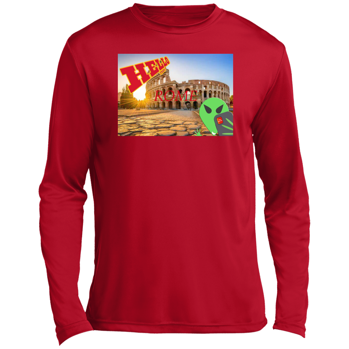 AL - Hello from ROME - selfie - postcard - ST350LS Men’s Long Sleeve Performance Tee - 4 COLORS -