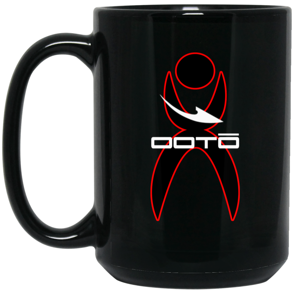 OOTO - GLYPHIC EN OUTLINE RED - WHITE DASH - BM15OZ 15 oz. Black Mug - 1 COLOR -