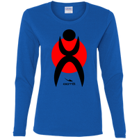 Thumbnail for GLYPHIC EN BLACK OVER RED - G540L Ladies' Cotton LS T-Shirt - 3 COLORS -