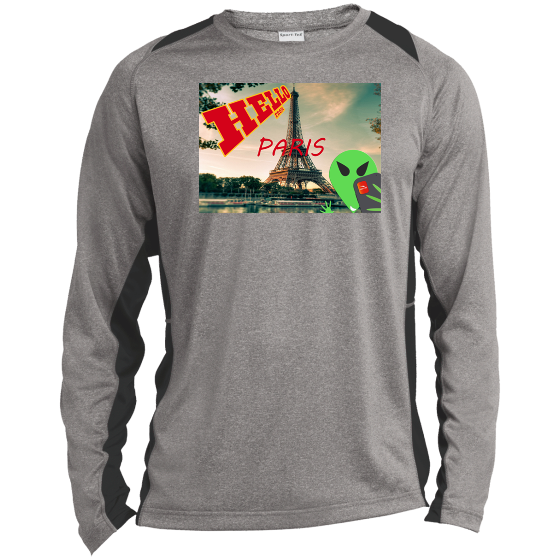 AL - Hello from PARIS - selfie - postcard - ST361LS Long Sleeve Heather Colorblock Performance Tee - 3 COLORS -