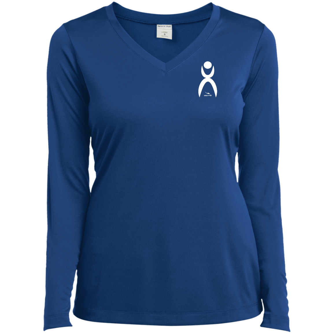 GLYPHIC EN WHITE -  LST353LS Ladies’ Long Sleeve Performance V-Neck Tee - 7 COLORS -