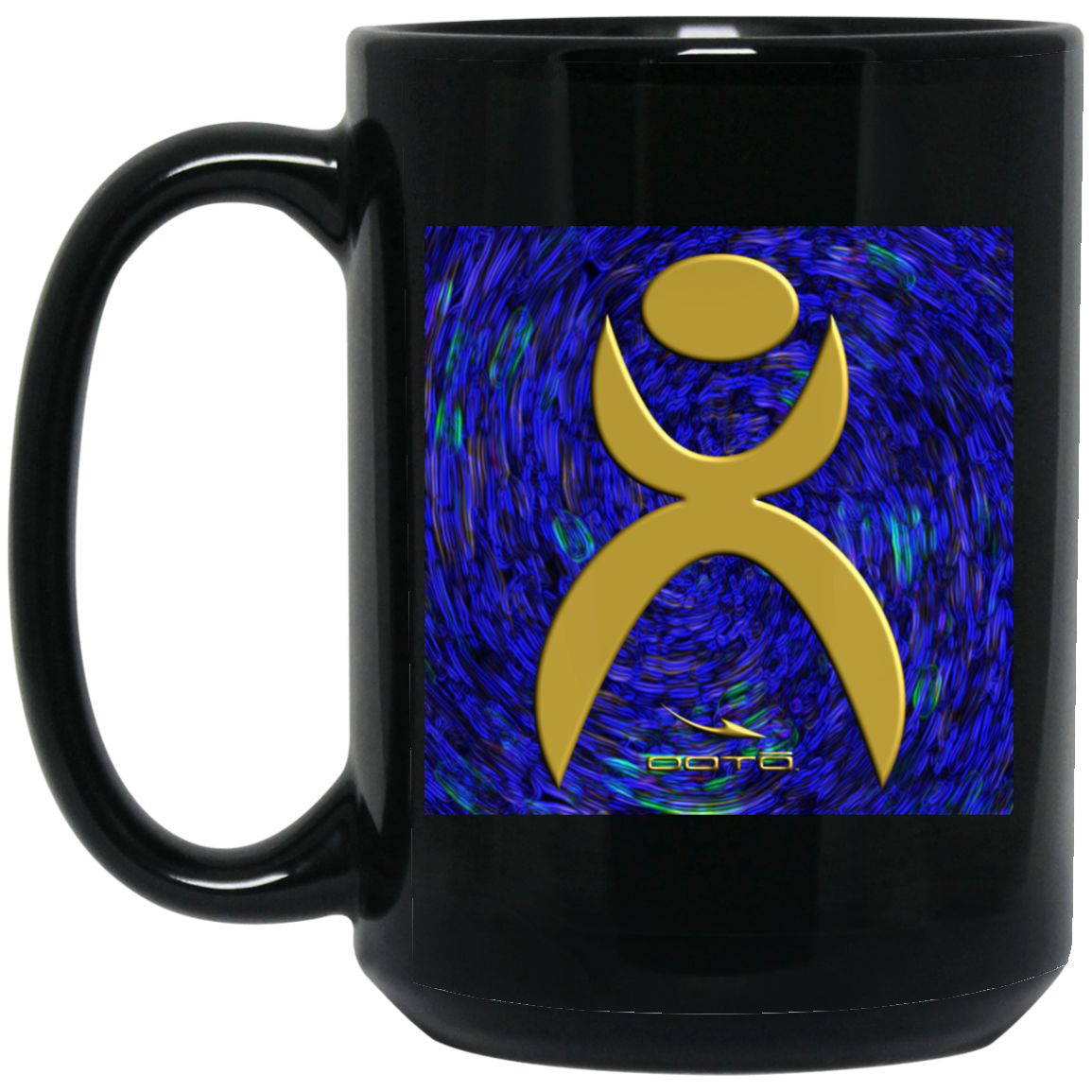 OOTO - GLYPHIC EN GOLD OVER PLASMATIC STORM - BM15OZ 15 oz. Black Mug - 1 COLOR -