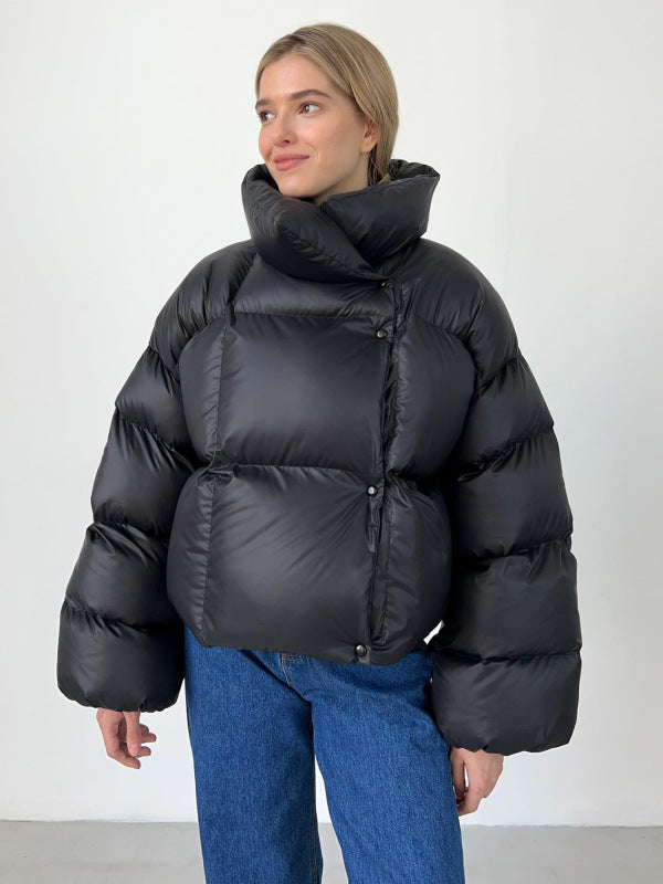 Women's loose quilted loose puffer coat - K - 4 COLORS -