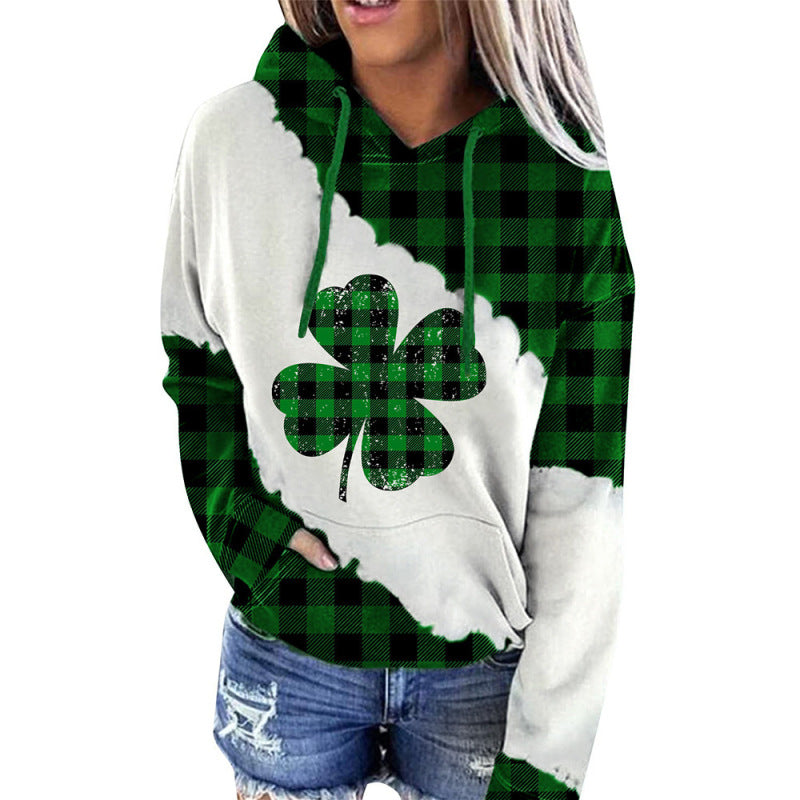 Women's St. Patrick's Irish Day Hooded Color Block Long Sleeve Sweatshirt - K - 1 COLOR -