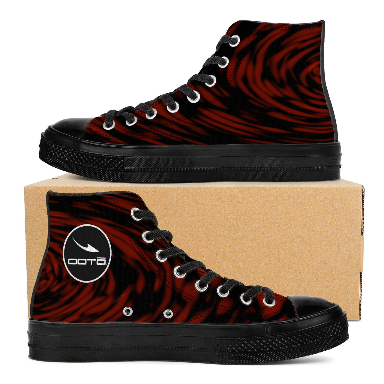 OOTO - A DARK RED EDDY - High Top Canvas Shoes  -  Black soles - 1 COLOR -