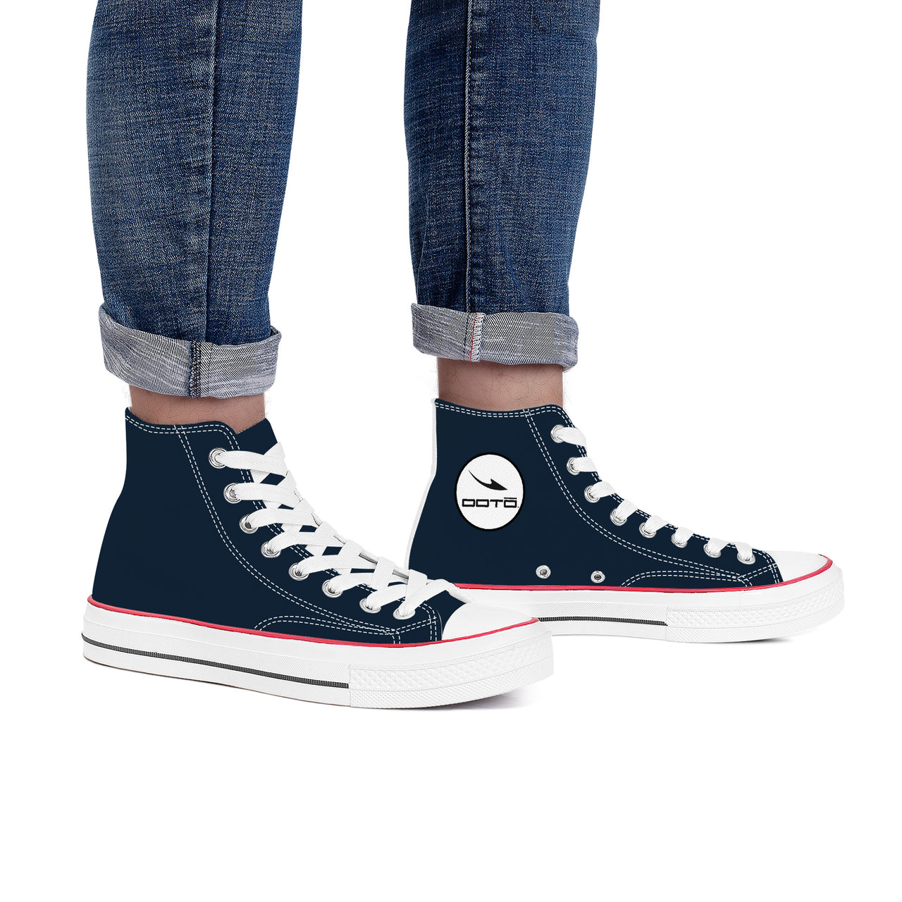 OOTO - High Top Canvas Shoes - BLUE LEAP - White soles - 1 COLOR -