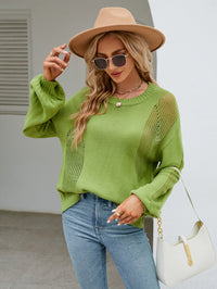 Thumbnail for Hollow Pullover Fashion Knitted Women's Round Neck Sweater - K - 4 COLORS -