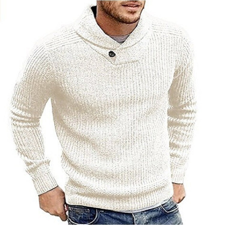 Men's Sweater Lapel Button Pullover Sweater - K - 5 COLORS -