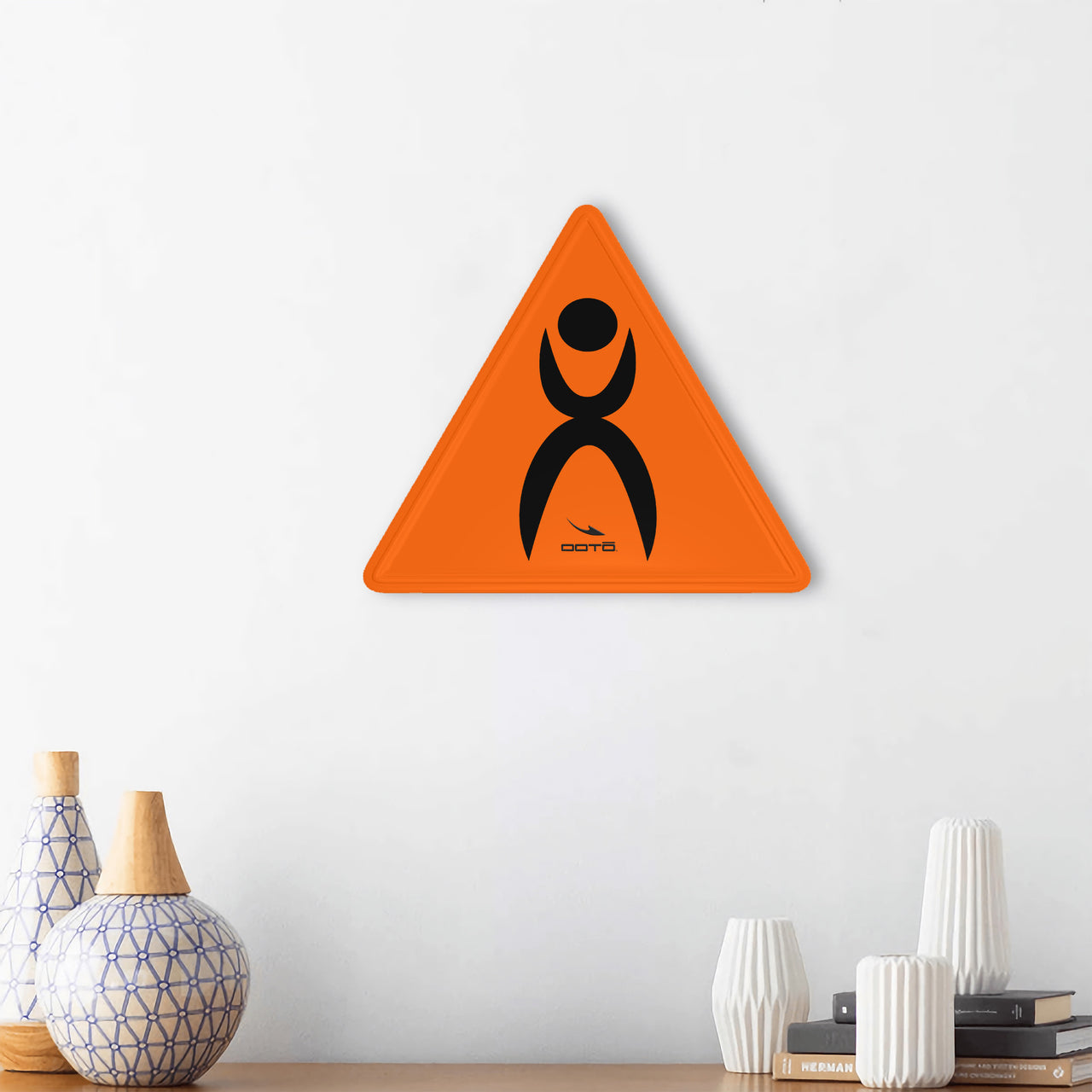 OOTO - GLYPHIC WARNING SIGN - HC_C75 Triangular Steel Cut Out Shape Metal Art Decor -