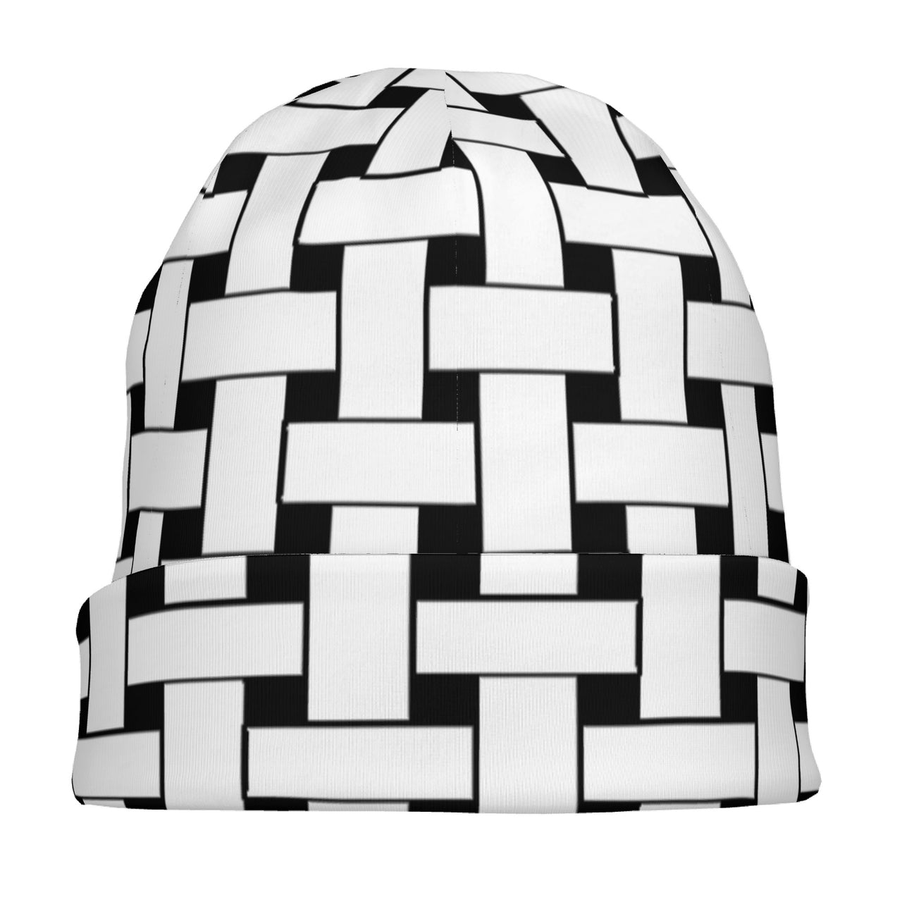 OOTO - WHITE WEAVE ON BLACK - HC_T6 Adult Knitted Beanie - 1 COLOR -