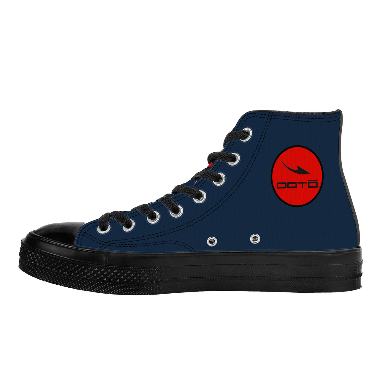 OOTO - High Top Canvas Shoes  - CLASSIC B & R ON DARK BLUE -  Black soles - 1 COLOR -