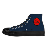 Thumbnail for OOTO - High Top Canvas Shoes  - CLASSIC B & R ON DARK BLUE -  Black soles - 1 COLOR -