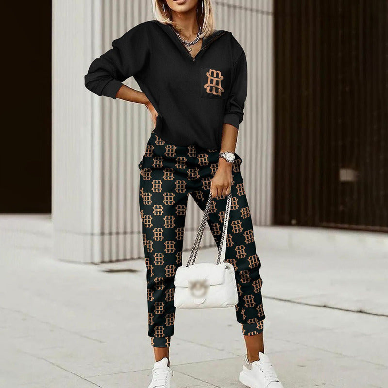 Printed long-sleeved trousers set - sweater set - 2 PCS. - K - 6 COLORS/PATTERNS -