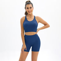 Thumbnail for Women's Beautiful Back High Waist Peach Hip Seamless Knitted Tank Top Shorts Two-Piece Set - K - 6 COLORS -