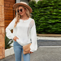 Thumbnail for Hollow Pullover Fashion Knitted Women's Round Neck Sweater - K - 4 COLORS -