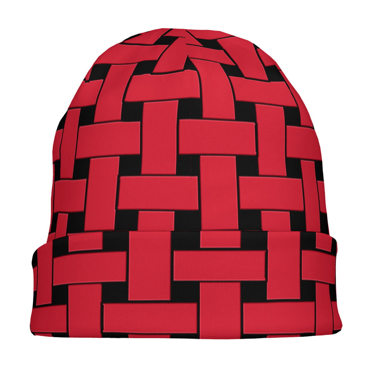 OOTO - RED WEAVE ON BLACK - HC_T6 Adult Knitted Beanie - 1 COLOR -