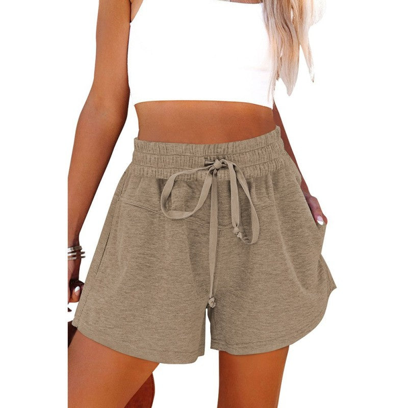 Lace-Up Casual Pocket Solid Color Shorts Ladies Sweat Shorts - K - 7 COLORS -