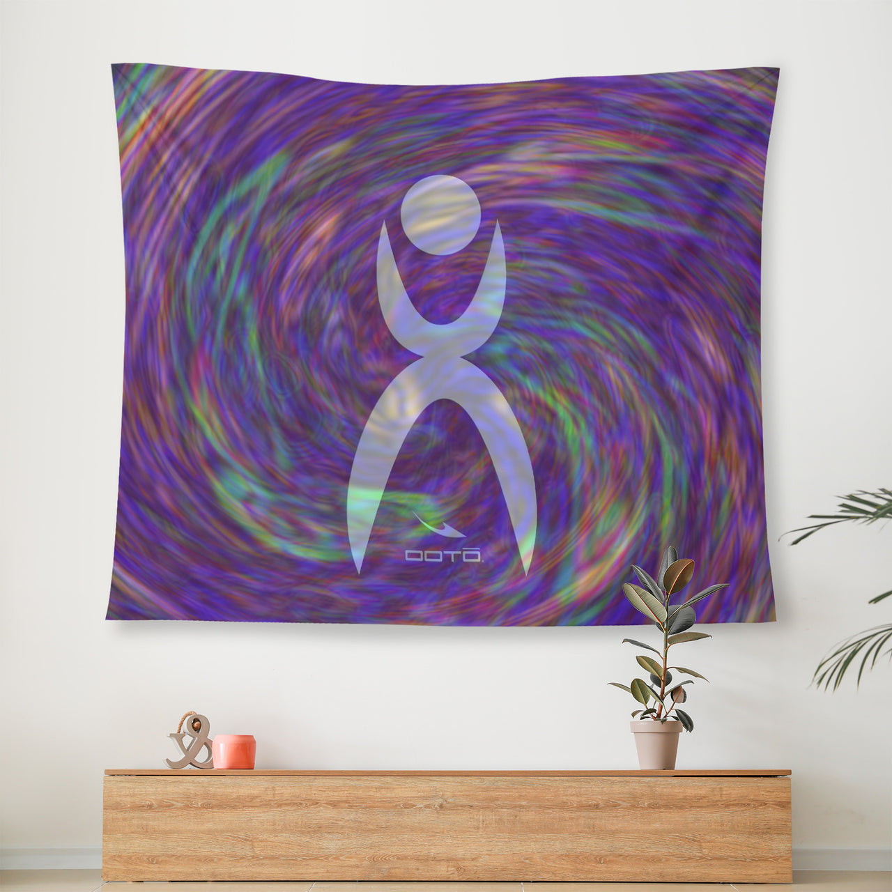 OOTO - GLYPHIC EN WHITE - PURPLE SWIRL - Wall Tapestry - 3 SIZES -