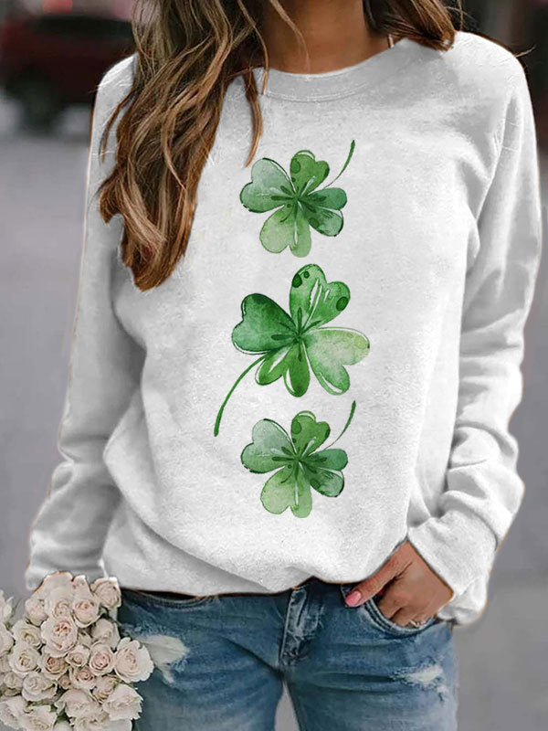 Women's St. Patrick's four-leaf clover patchwork sleeve Sweatshirt - K - 1 COLOR -