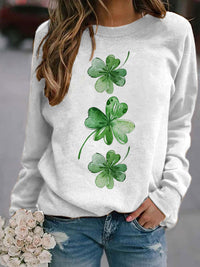 Thumbnail for Women's St. Patrick's four-leaf clover patchwork sleeve Sweatshirt - K - 1 COLOR -