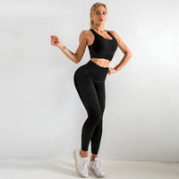 Thumbnail for Women's Halter Neck Yoga Tank Top + High Waist Tight Yoga Pants Two-Piece Set - 2 PC. SET - K - 3 COLORS -