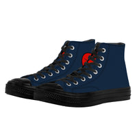 Thumbnail for OOTO - High Top Canvas Shoes  - CLASSIC B & R ON DARK BLUE -  Black soles - 1 COLOR -