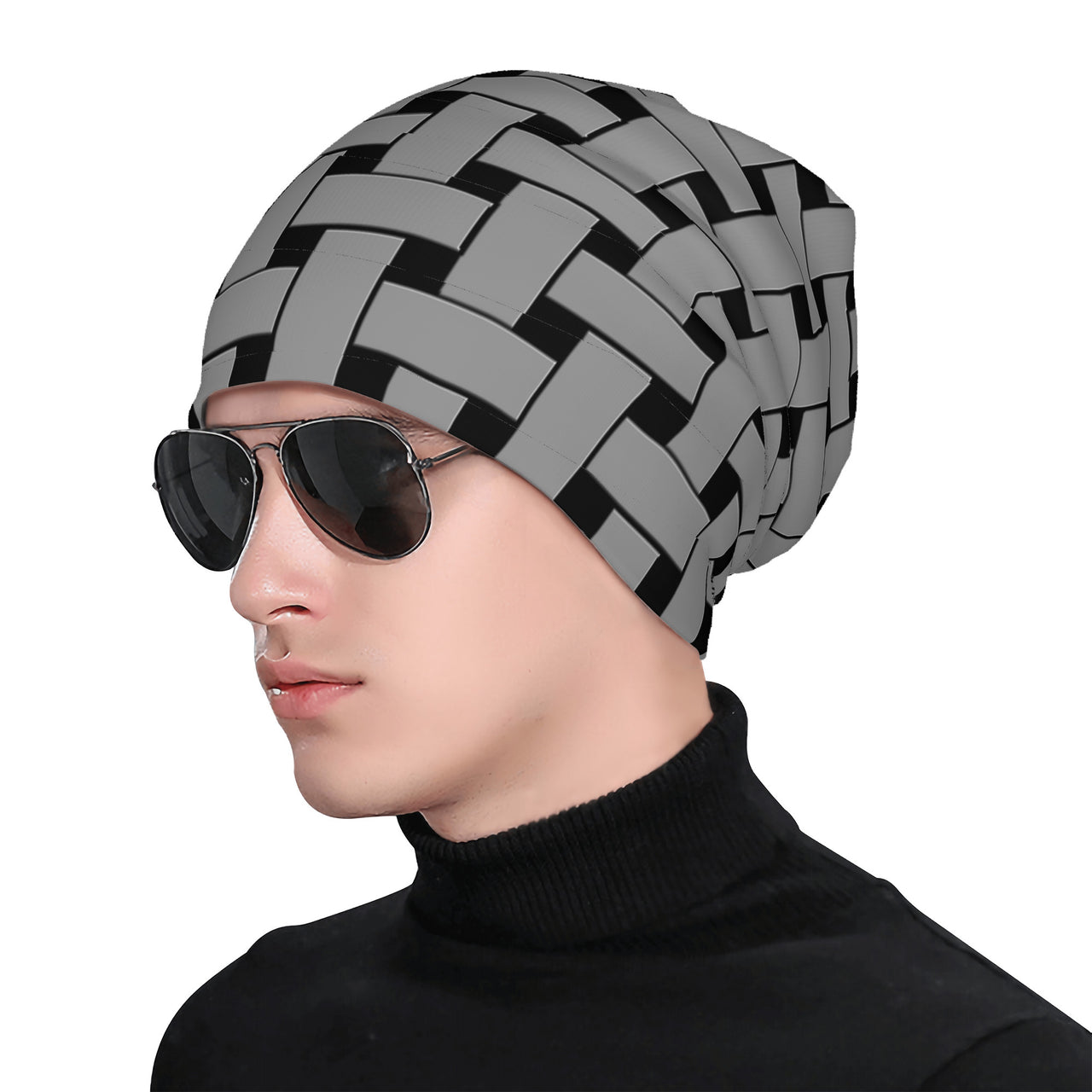 OOTO - GREY WEAVE ON BLACK -HC_T6 Adult Knitted Beanie - 1 COLOR -