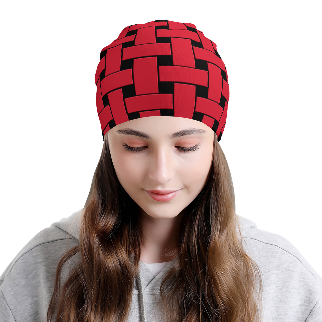 OOTO - RED WEAVE ON BLACK - HC_T6 Adult Knitted Beanie - 1 COLOR -