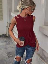 Thumbnail for Women's Solid Color Cutout Knot Front Tank Top - K - 9 COLORS -