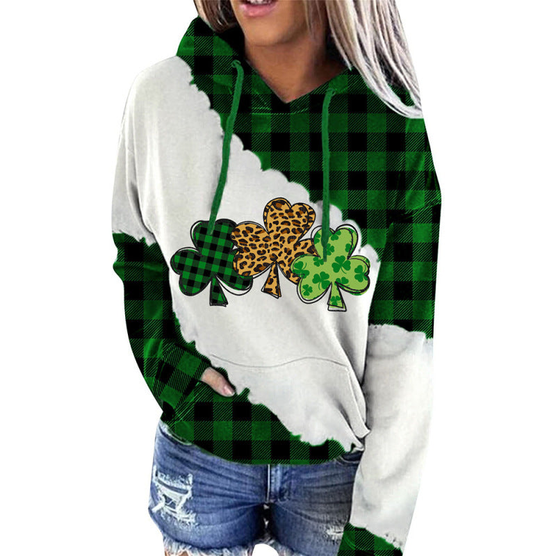 Women's St. Patrick's Irish Day Hooded Color Block Long Sleeve Sweatshirt