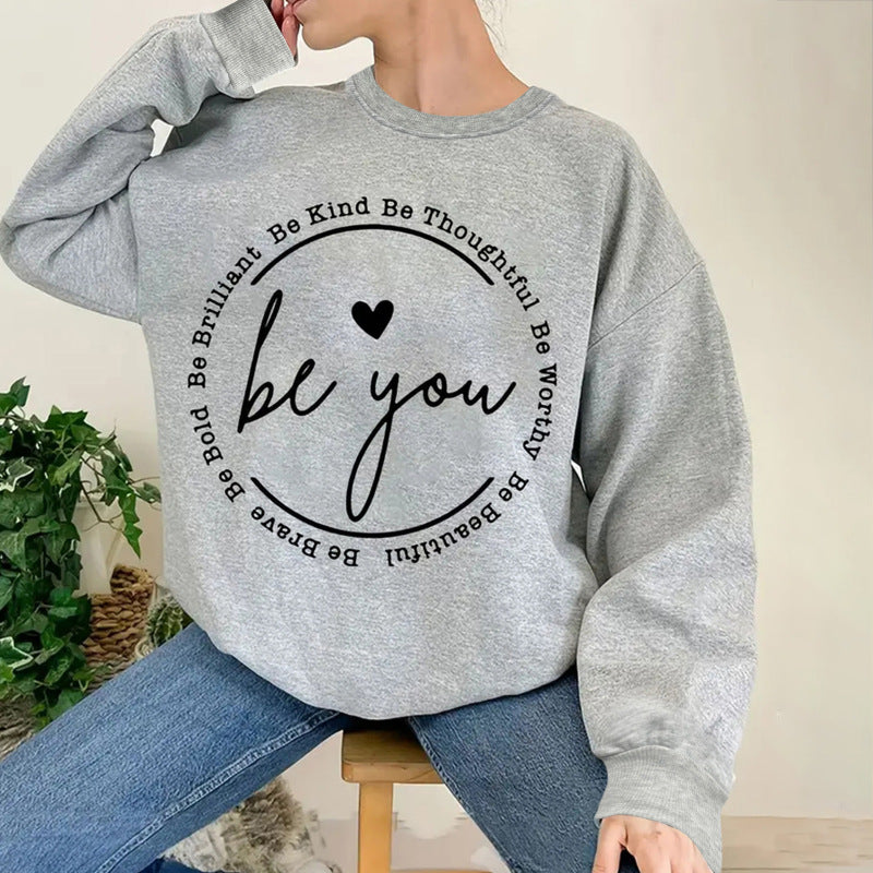 New "be You" printed round neck long sleeve sweatshirt - K - 5 COLORS -