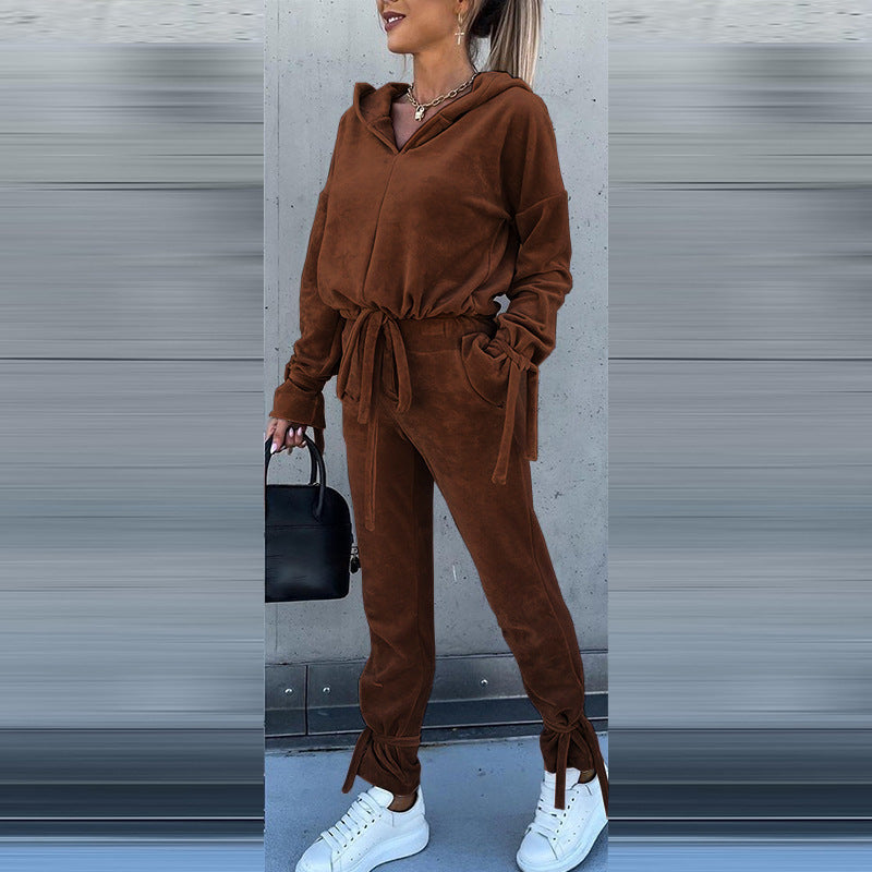 New casual long-sleeved solid color hooded sweater harem Pants suit two-piece set - 2 PCS. - K - 2 COLORS -