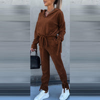 Thumbnail for New casual long-sleeved solid color hooded sweater harem Pants suit two-piece set - 2 PCS. - K - 2 COLORS -